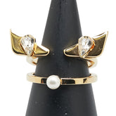 フェンディ モンスター バグズ アイ ラインストーン リング 指輪 #M ゴールド メッキ フェイクパール レディース FENDI 【中古】