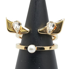 フェンディ モンスター バグズ アイ ラインストーン リング 指輪 #M ゴールド メッキ フェイクパール レディース FENDI 【中古】