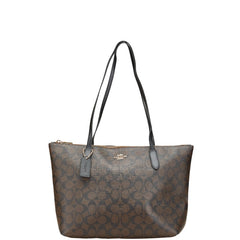 コーチ シグネチャー トートバッグ 4455 ブラウン ブラック PVC レザー レディース COACH 【中古】