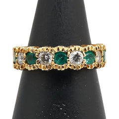 K18YG イエローゴールド ダイヤ0.4ct エメラルド0.4ct リング 指輪 レディース 10号 【中古】