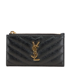 サンローラン YSLモノグラム グレイン ド プードル エンボス カードケース ブラック レザー レディース SAINT LAURENT 【中古】