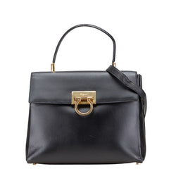サルヴァトーレフェラガモ ガンチーニ ハンドバッグ ショルダーバッグ 2WAY AF-21 8657 ブラック レザー レディース Salvatore Ferragamo 【中古】