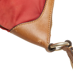 プラダ 三角ロゴプレート 斜め掛け ショルダーバッグ レッド ブラウン ナイロン レザー レディース PRADA 【中古】