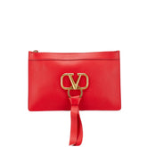 ヴァレンティノ ガラヴァーニ Vリング クラッチバッグ レッド レザー レディース VALENTINO 【中古】
