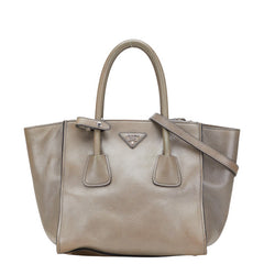 プラダ 三角ロゴプレート ハンドバッグ ショルダーバッグ 2WAY グレー レザー レディース PRADA 【中古】