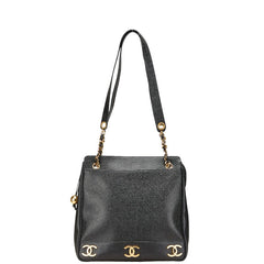 シャネル トリプル ココマーク チェーン ショルダーバッグ ブラック キャビアスキン レディース CHANEL 【中古】