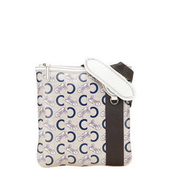 セリーヌ Cマカダム 馬車 ショルダーバッグ ベージュ ホワイト ブルー PVC レザー レディース CELINE 【中古】
