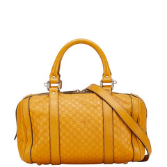 グッチ マイクログッチシマ ミニボストンバッグ ショルダーバッグ 2WAY 269876 ブラウン イエロー レザー レディース GUCCI 【中古】