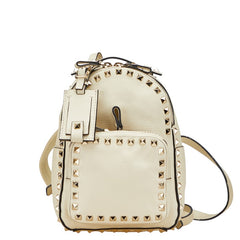 ヴァレンティノ スタッズ リュック バックパック ホワイト レザー レディース VALENTINO 【中古】
