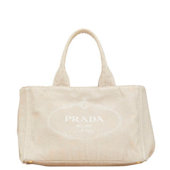 プラダ 三角ロゴプレート カナパM ハンドバッグ トートバッグ ベージュ キャンバス レディース PRADA 【中古】