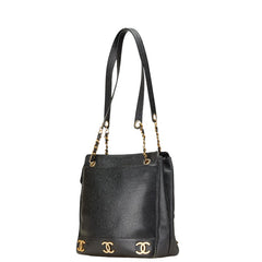 シャネル ココマーク ショルダーバッグ トートバッグ ブラック キャビアスキン レディース CHANEL 【中古】