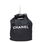 シャネル ノベルティ ロゴプリント プールバッグ ショルダーバッグ ブラック ホワイト キャンバス レディース CHANEL 【中古】
