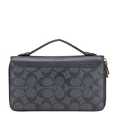 コーチ シグネチャー トラベルオーガナイザー 長財布 ブラック グレー PVC レザー レディース COACH 【中古】