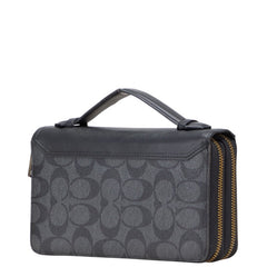 コーチ シグネチャー トラベルオーガナイザー 長財布 ブラック グレー PVC レザー レディース COACH 【中古】