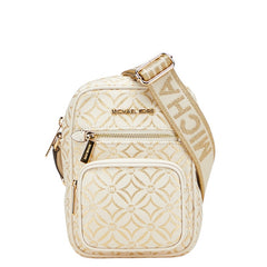 マイケルコース ジャガード ショルダーバッグ クロスボディバッグ ベージュ ゴールド キャンバス レディース Michael Kors 【中古】