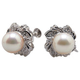 Pt900 プラチナ アコヤパール7.4mm ダイヤ0.13ct イヤリング レディース 【中古】