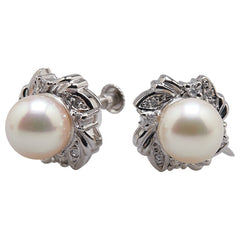 Pt900 プラチナ アコヤパール7.4mm ダイヤ0.13ct イヤリング レディース 【中古】