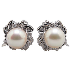 Pt900 プラチナ アコヤパール7.4mm ダイヤ0.13ct イヤリング レディース 【中古】