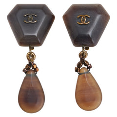 シャネル ヴィンテージ ココマーク ウッドモチーフ ティアドロップ スイング イヤリング ブラウン ゴールド プラスチック メッキ レディース CHANEL 【中古】