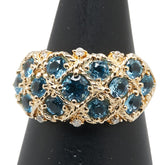 K18YG イエローゴールド ブルートパーズ ダイヤ0.05ct リング 指輪 レディース 12号 【中古】