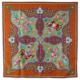 エルメス カレ90 POEIE PERSANE ペルシャの詩 スカーフ グリーン ブラウン マルチカラー シルク レディース HERMES 【中古】