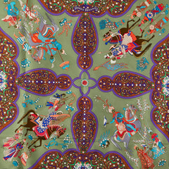 エルメス カレ90 POEIE PERSANE ペルシャの詩 スカーフ グリーン ブラウン マルチカラー シルク レディース HERMES 【中古】