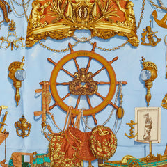 エルメス カレ90 BATEAU A VAPEUR DE JOUFFROY DABBANS 1784 蒸気船 スカーフ ブルー ブラウン マルチカラー シルク レディース HERMES 【中古】