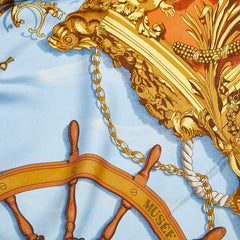 エルメス カレ90 BATEAU A VAPEUR DE JOUFFROY DABBANS 1784 蒸気船 スカーフ ブルー ブラウン マルチカラー シルク レディース HERMES 【中古】