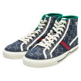グッチ GGキャンバス TENNIS 1977 ハイカットスニーカー サイズ:8+ ネイビー グリーン キャンバス メンズ GUCCI 【中古】