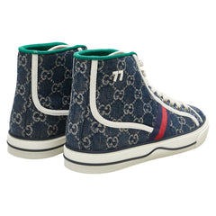 グッチ GGキャンバス TENNIS 1977 ハイカットスニーカー サイズ:8+ ネイビー グリーン キャンバス メンズ GUCCI 【中古】