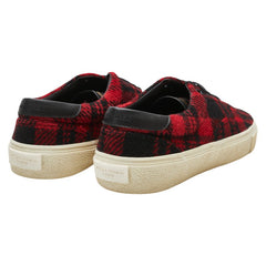 サンローラン チェック スニーカー サイズ:41 レッド ブラック ツイード レザー メンズ SAINT LAURENT 【中古】
