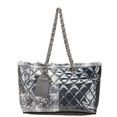 シャネル マトラッセ トートバッグ ハンドバッグ ブラック グレー ビニール ツイード レディース CHANEL 【中古】