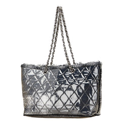シャネル マトラッセ トートバッグ ハンドバッグ ブラック グレー ビニール ツイード レディース CHANEL 【中古】