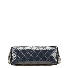 シャネル マトラッセ トートバッグ ハンドバッグ ブラック グレー ビニール ツイード レディース CHANEL 【中古】