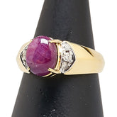 K18YG イエローゴールド Pt900 プラチナ コンビ スタールビー3.13ct ダイヤ0.18ct リング 指輪 レディース 13.5号 【中古】