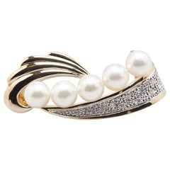 K18YG イエローゴールド アコヤパール8~8.5mm ダイヤ0.10ct 帯留め兼用ブローチ レディース 【中古】