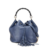 グッチ バンブー ショルダーバッグ ハンドバッグ 2WAY 387613 ネイビー レザー レディース GUCCI 【中古】