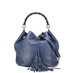 グッチ バンブー ショルダーバッグ ハンドバッグ 2WAY 387613 ネイビー レザー レディース GUCCI 【中古】