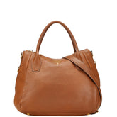 プラダ ロゴ ハンドバッグ ショルダーバッグ 2WAY 1BA853 ブラウン レザー レディース PRADA 【中古】
