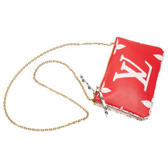 ルイ ヴィトン モノグラム ジャイアント ポシェットドゥーブルジップ チェーン ショルダーポーチ M67561 ルージュ レッド ピンク PVC レディース LOUIS VUITTON 【中古】