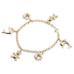 K18YG イエローゴールド イルカ テディベア ウニ モチーフ チェーンブレスレット レディース 【中古】