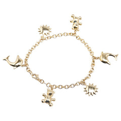 K18YG イエローゴールド イルカ テディベア ウニ モチーフ チェーンブレスレット レディース 【中古】