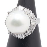 Pt900 プラチナ 白蝶真珠14.7mm ダイヤ0.81ct リング 指輪 レディース 13号 【中古】
