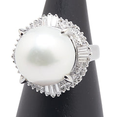 Pt900 プラチナ 白蝶真珠14.7mm ダイヤ0.81ct リング 指輪 レディース 13号 【中古】