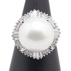 Pt900 プラチナ 白蝶真珠14.7mm ダイヤ0.81ct リング 指輪 レディース 13号 【中古】
