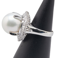 Pt900 プラチナ 白蝶真珠14.7mm ダイヤ0.81ct リング 指輪 レディース 13号 【中古】