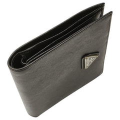 プラダ 三角ロゴプレート 二つ折り財布 ブラック レザー メンズ PRADA 【中古】