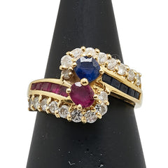 K18YG イエローゴールド ダイヤ0.72ct ルビー0.28ct サファイア0.21ct リング 指輪 レディース 12号 【中古】