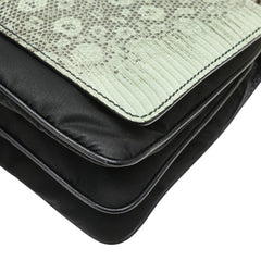 プラダ パイソン型押し チェーン ショルダーバッグ ハンドバッグ ブラック グリーン ナイロン レザー レディース PRADA 【中古】