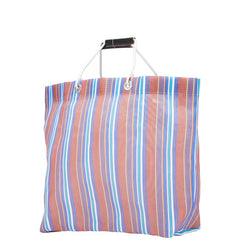 マルニ フラワーカフェ マーケット ストライプ トートバッグ ハンドバッグ レッド ブルー マルチカラー ナイロン レザー レディース MARNI 【中古】